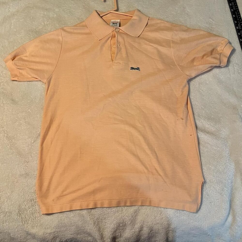 Vintage Campus Le Tigre Polo Shirt Mens M Orange Made USA Tiger Logo Knit